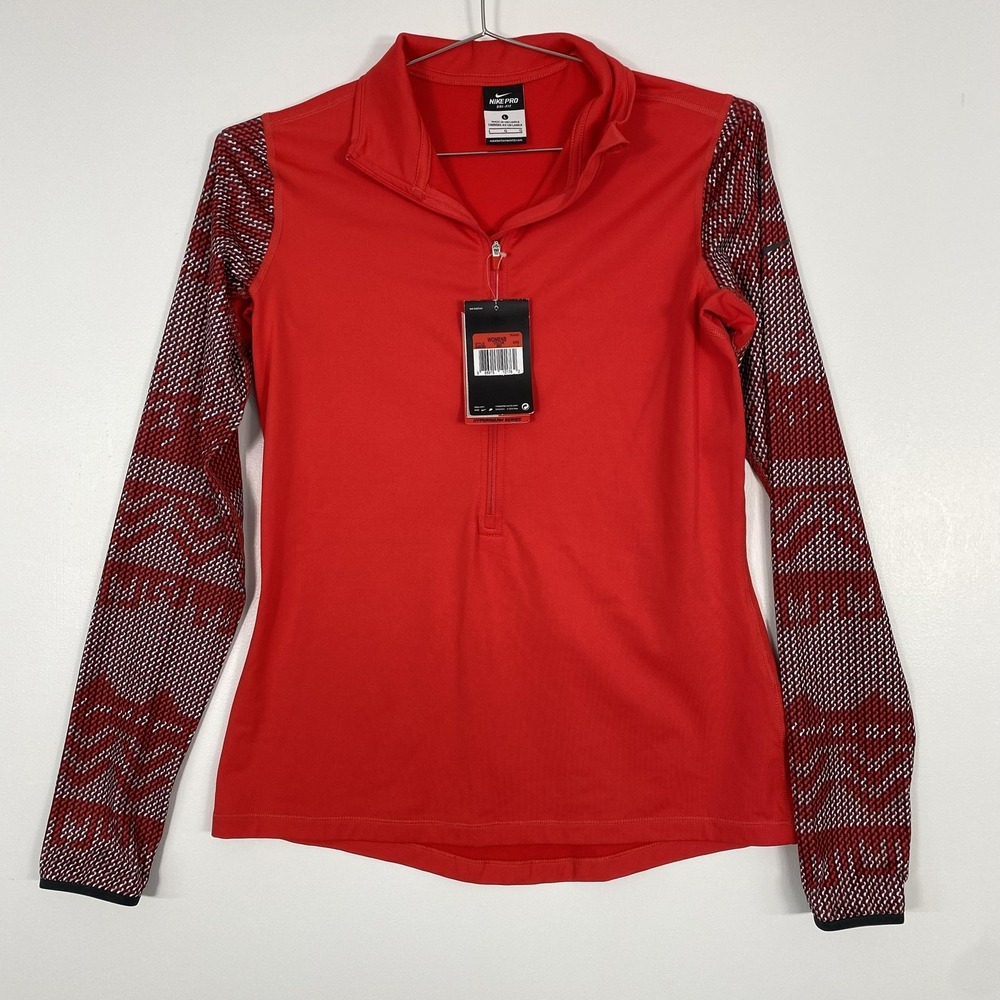NWT Nike Pro Hyperwarm Shirt Womens Large Red Dri-FIT 1/4 Zip Thermal Base Layer